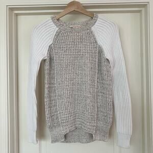 Rebecca Taylor Colorblock Knit Sweater Gray White Women's Small Cotton Viscose